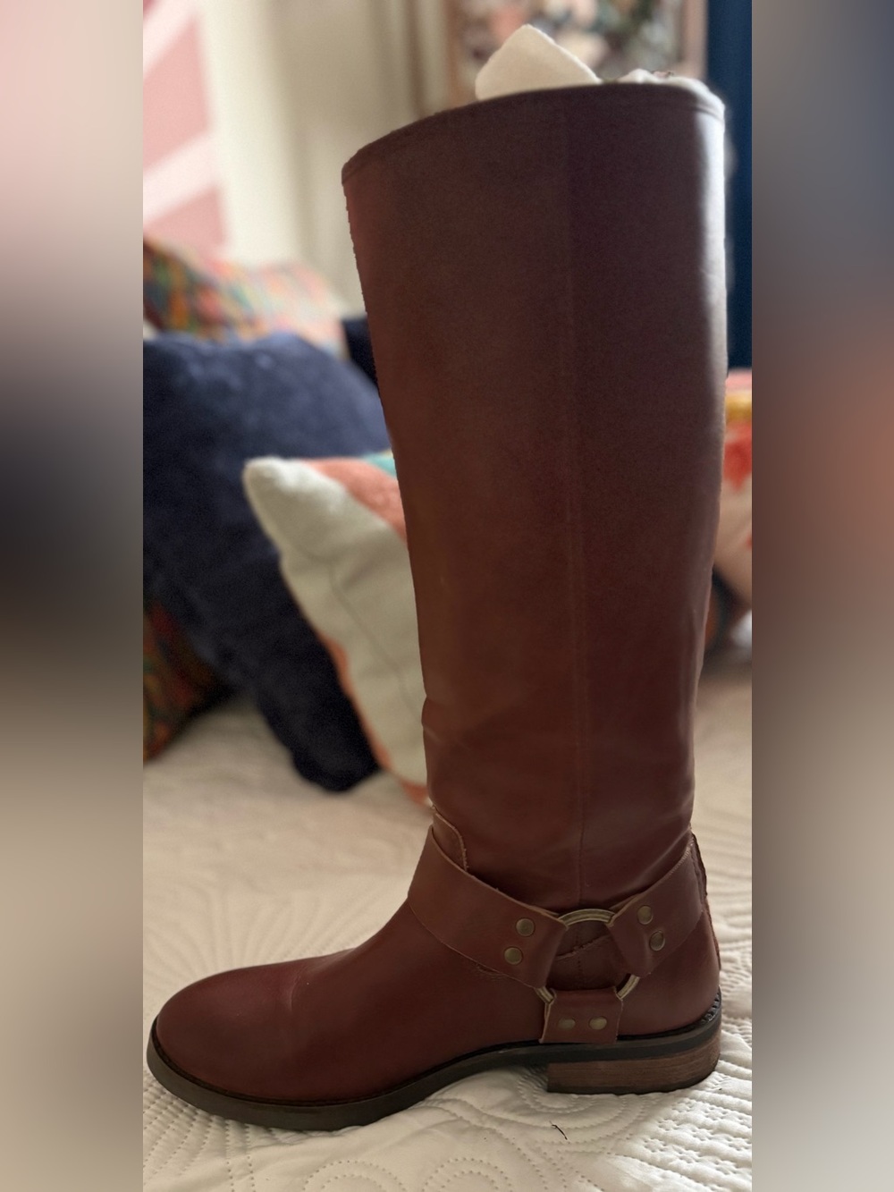 Frye Kellie Harness Boots in Cognac Brown Mid-Calf Riding Boot Size 8.5 - Picture 2 of 6